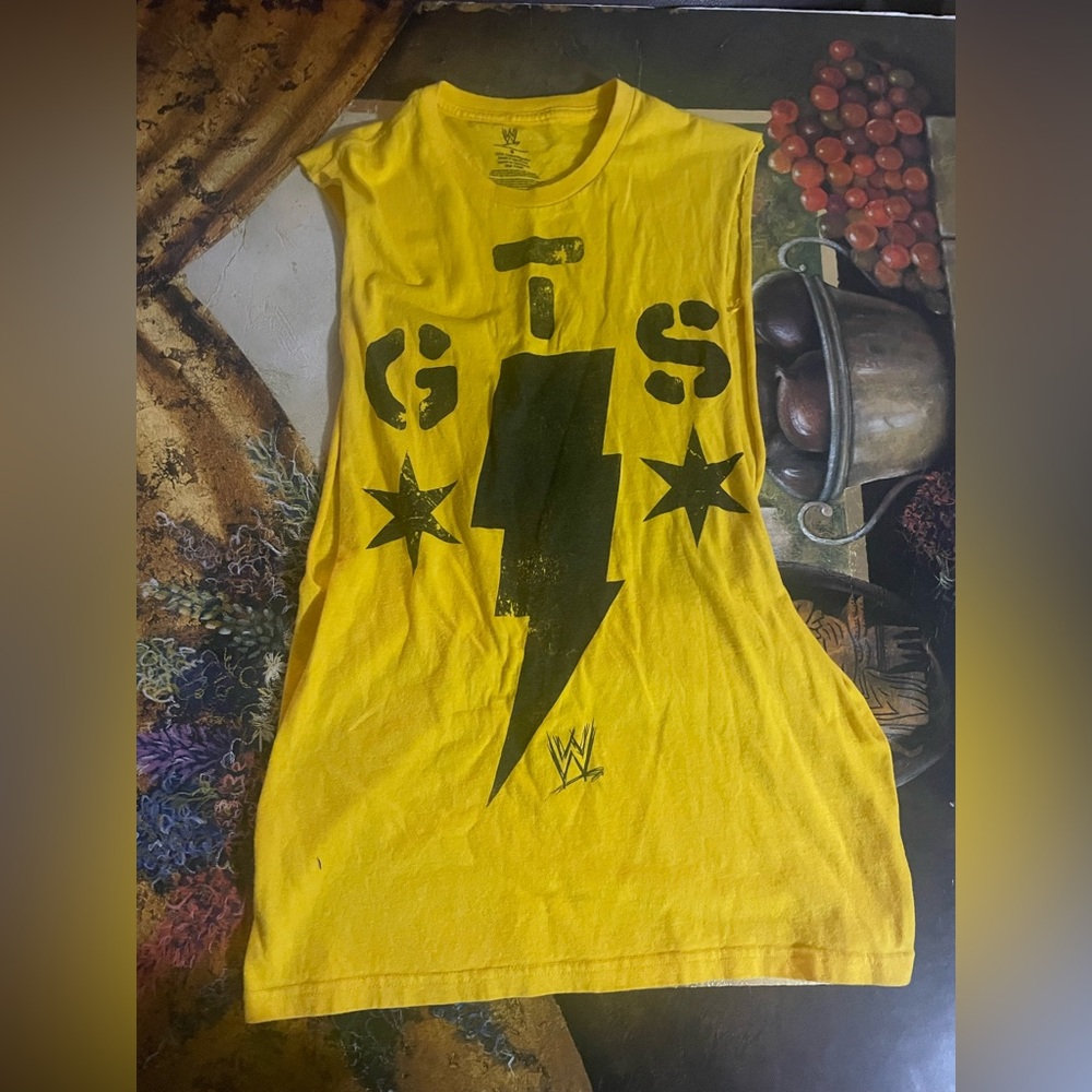 Vintage CM PUNK WWE GTS Sleeveless T-shirt Size Adult Small Yellow Wrestling